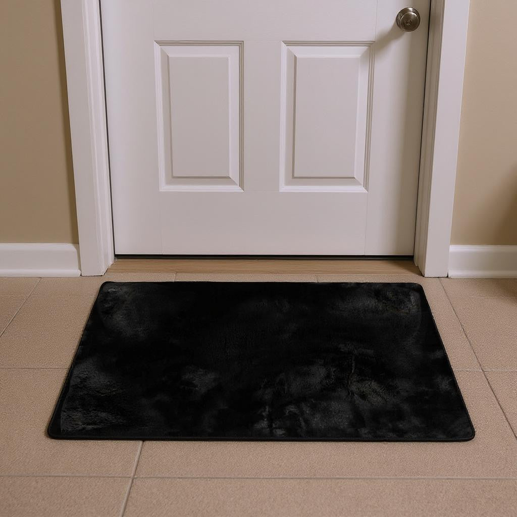 3' X 5' Black Faux Fur Area Rug