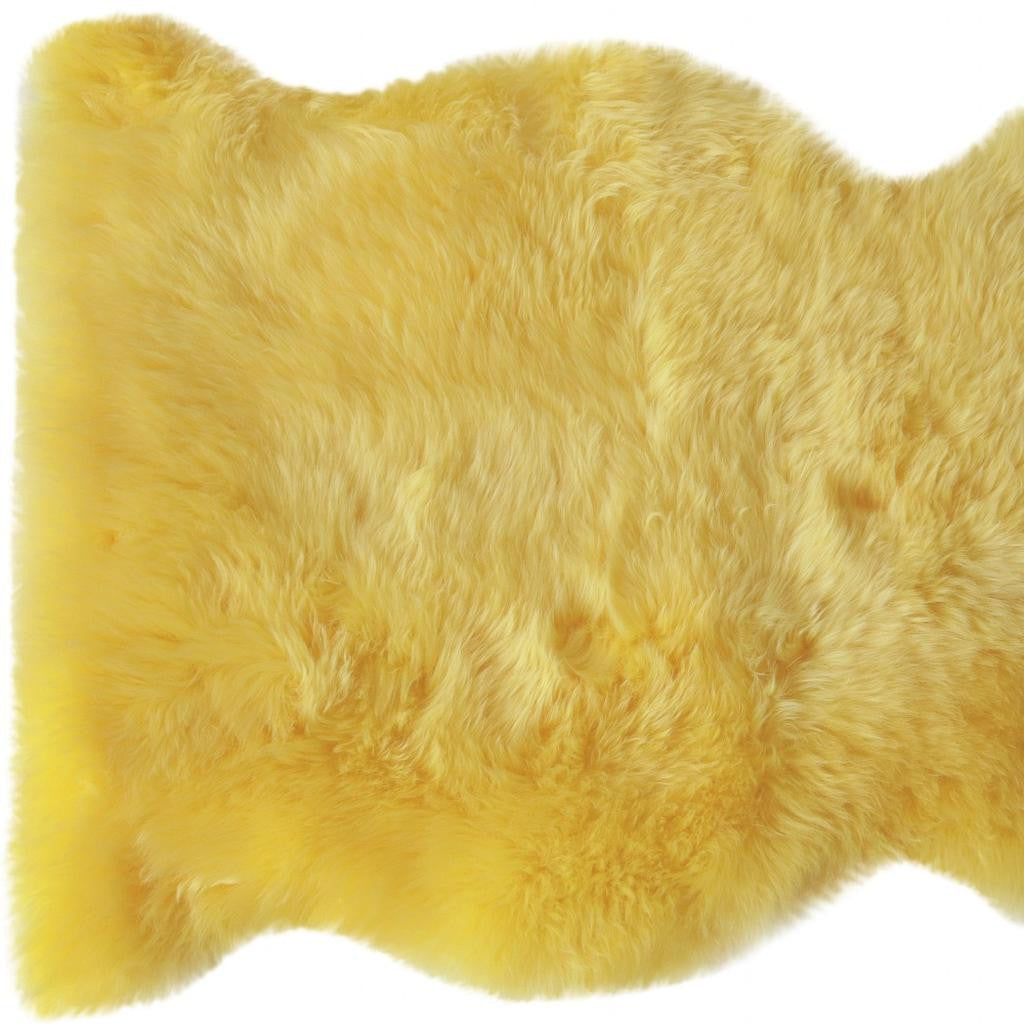 2' X 3' Yellow New Zealand Lambs Wool Handmade Area Rug
