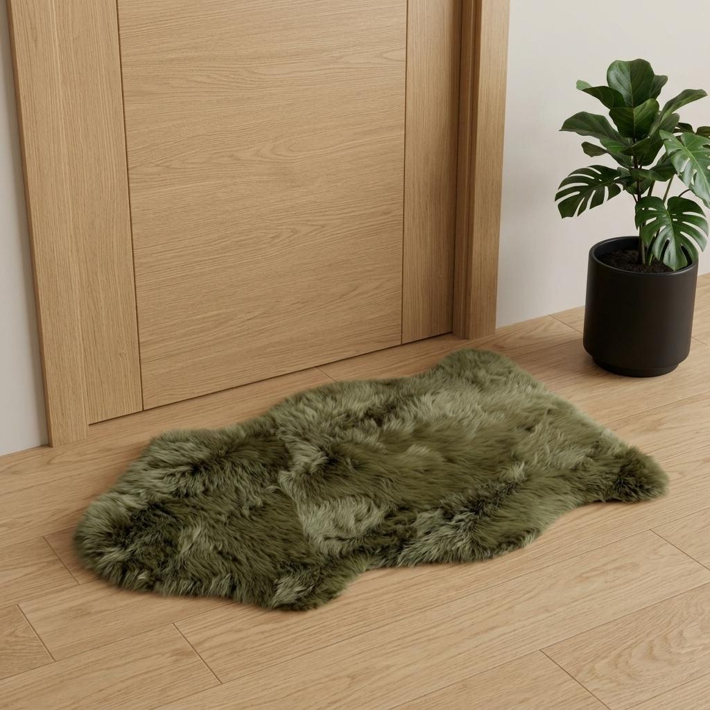 2' X 3' Dark Green New Zealand Lambs Wool Area Rug