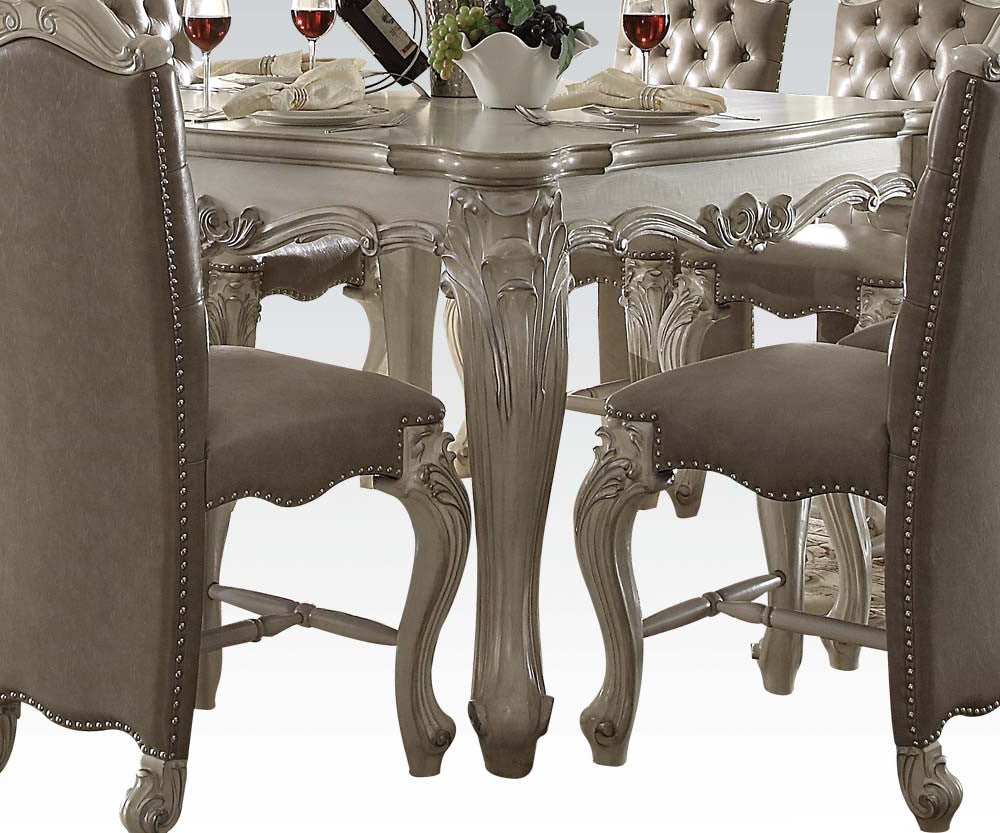 Bone White  Wooden Top With Decorative Base With Oversized Scrolled Feet Counter Height Table