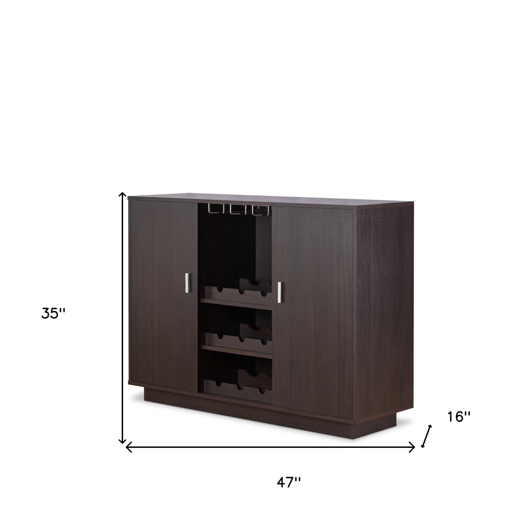 Espresso Wood Finish Wine And Stemware Cabinet