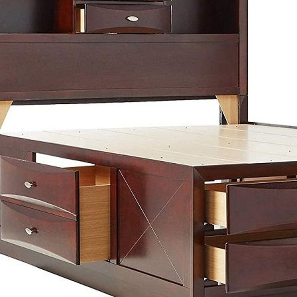 Espresso Wood King With Ten Drawers Bed Frame