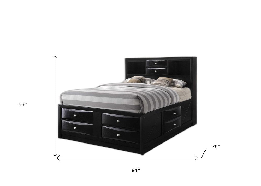 Black Wood King Bed Frame With Drawers