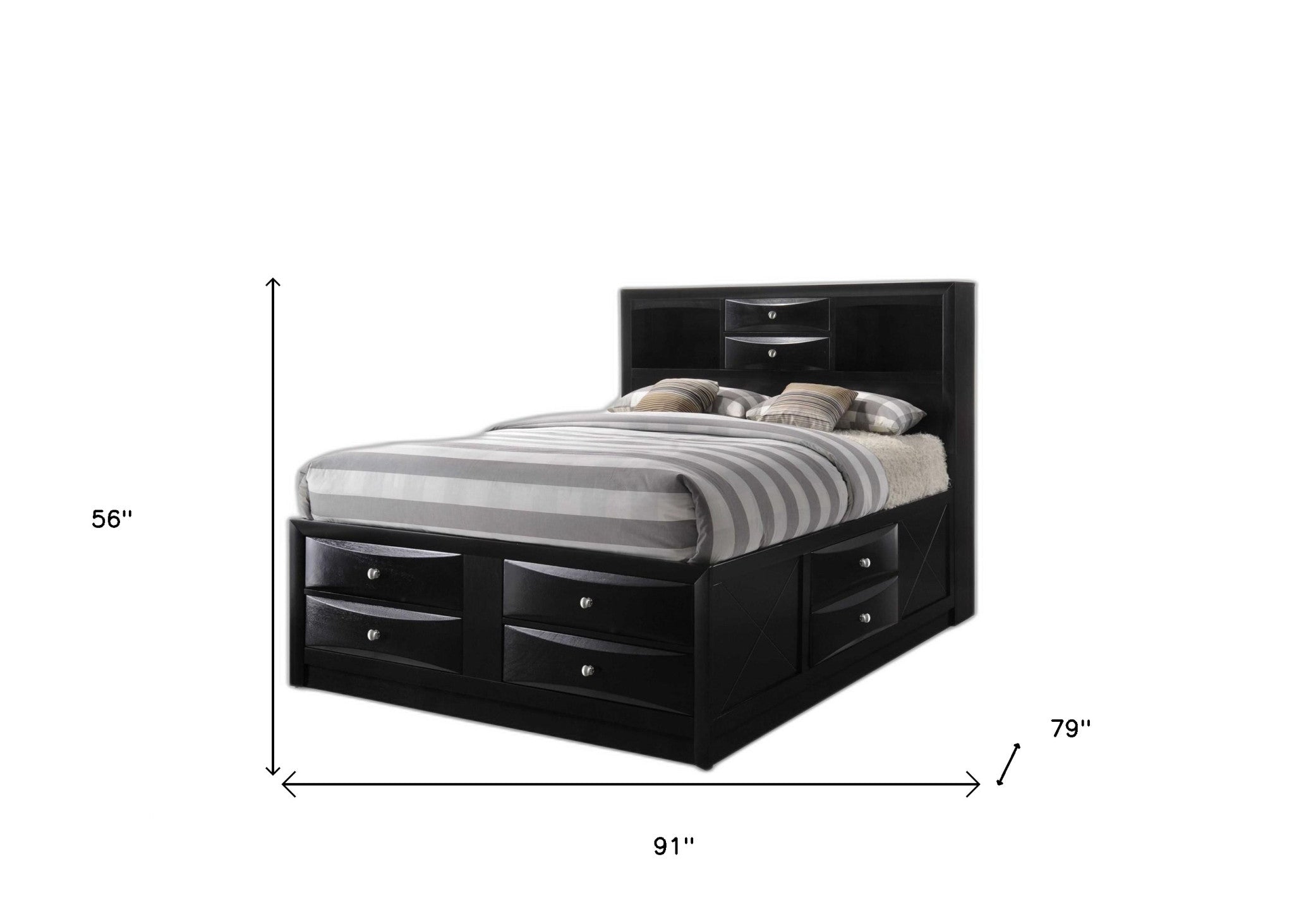 Black Multii-Drawer Wood Platform King  Bed With Pull Out Tray