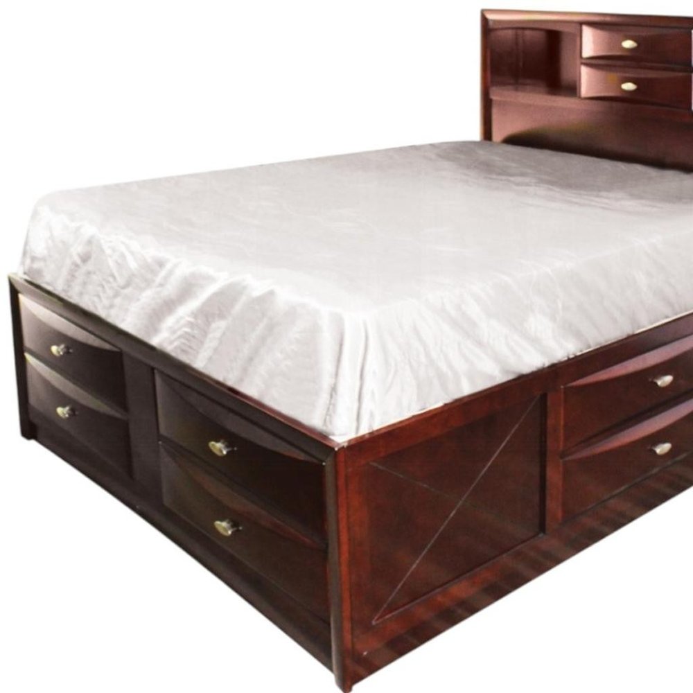 Espresso Wood Queen Bed Frame With Drawers