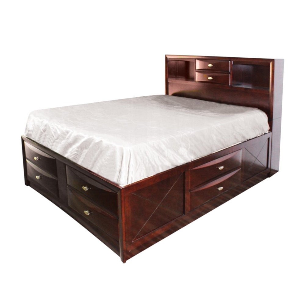 Espresso Wood Queen Bed Frame With Drawers