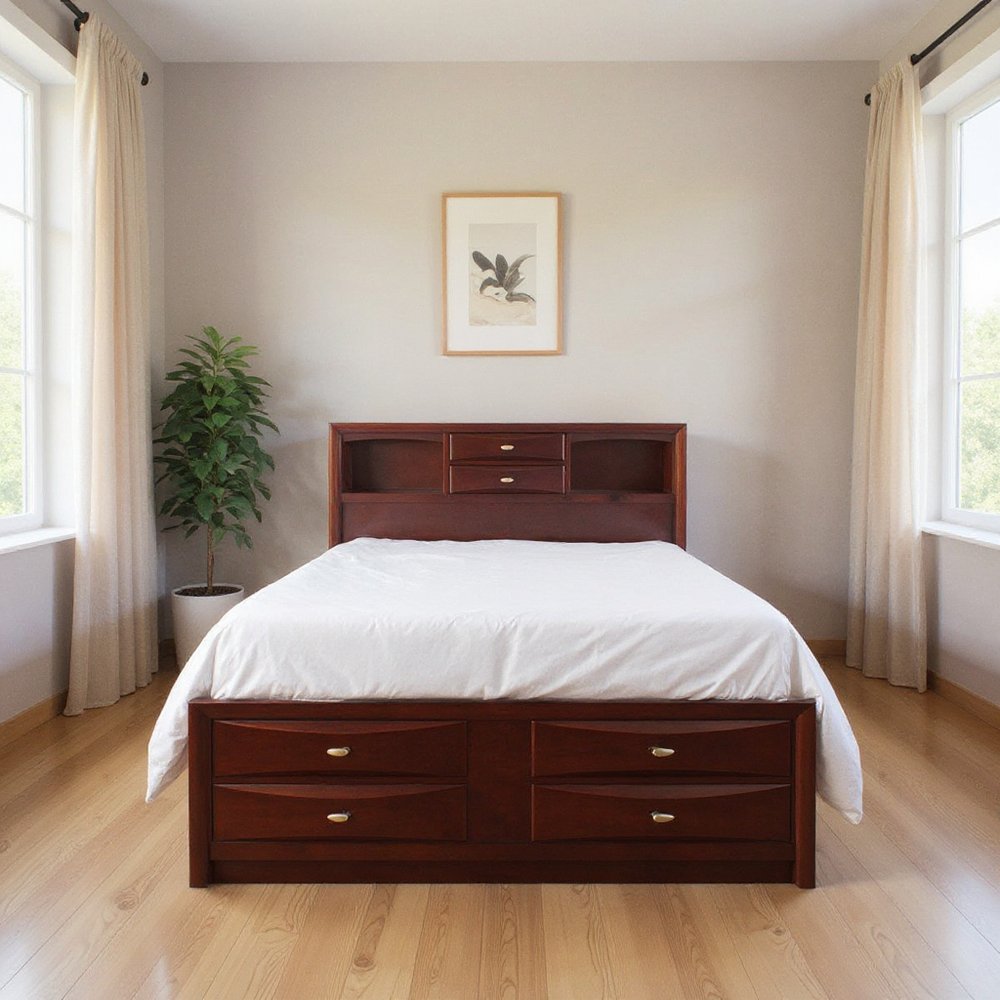 Espresso Wood Queen Bed Frame With Drawers