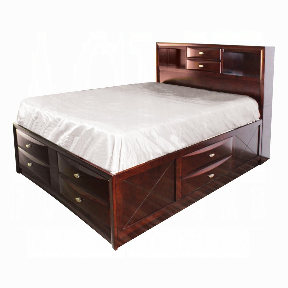 Espresso Wood Full Bed Frame With Drawers