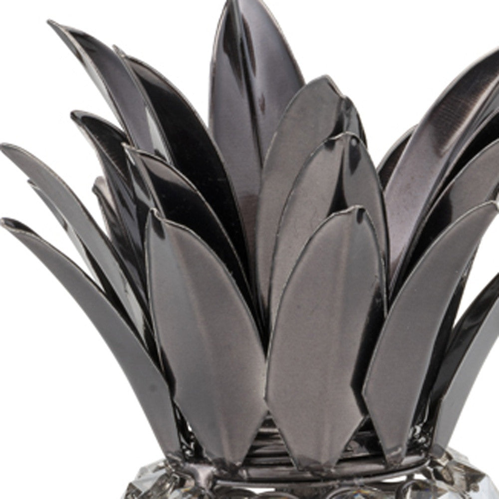 11" Faux Crystal Black And Nickel Pineapple Sculpture