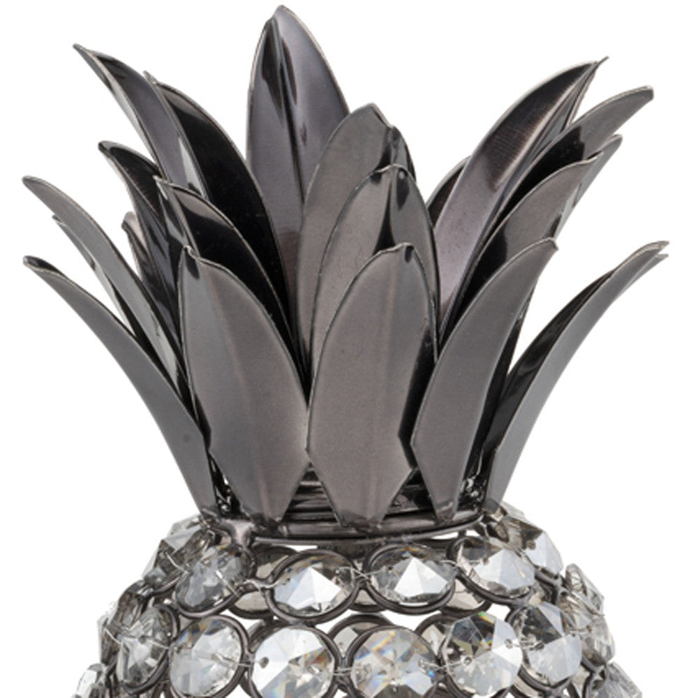 11" Faux Crystal Black And Nickel Pineapple Sculpture