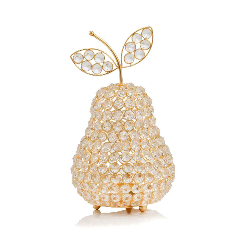 12" Gold and Clear Faux Crystal Decorative Pear Tabletop Sculpture