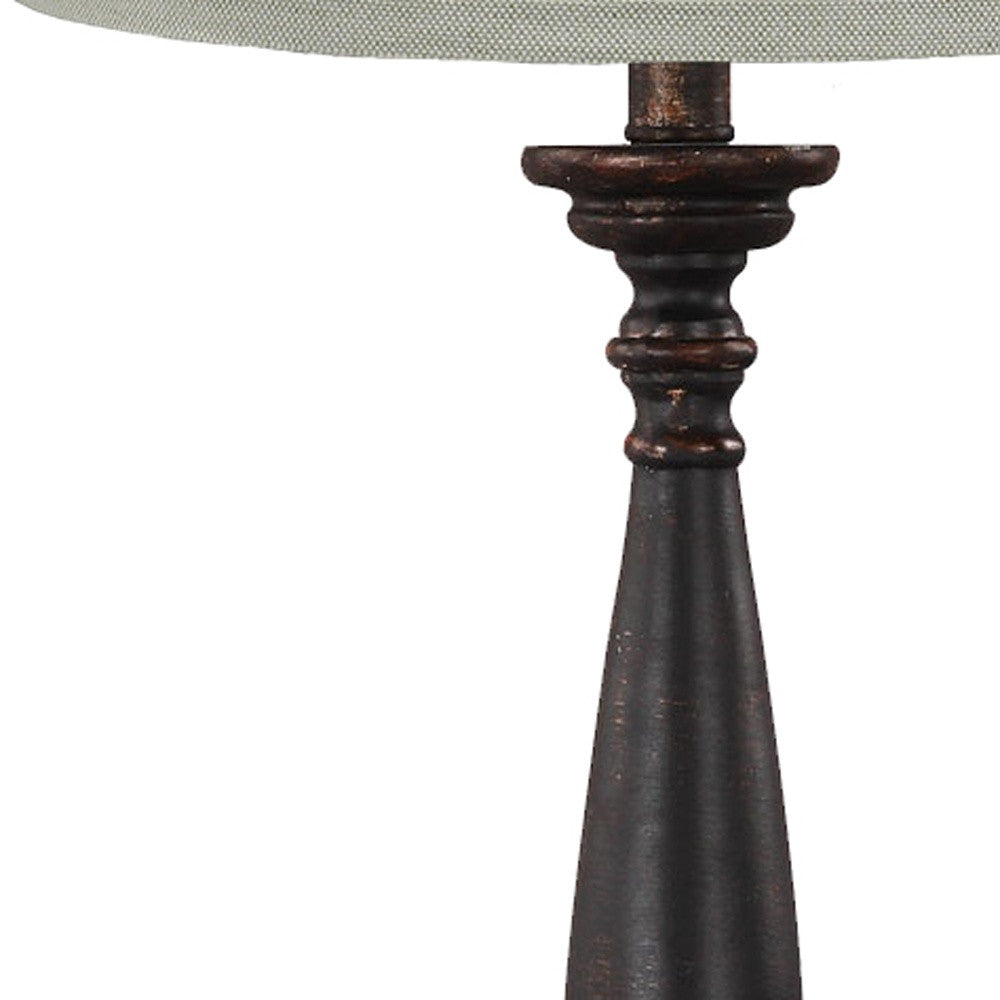 Distressed Black Traditional Table Lamp With Natural Shade