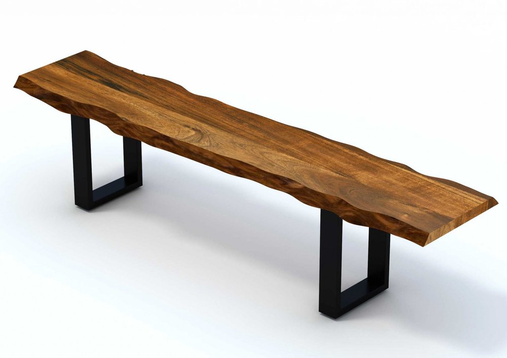 63" Brown and Black Acacia Solid Wood Garden Bench