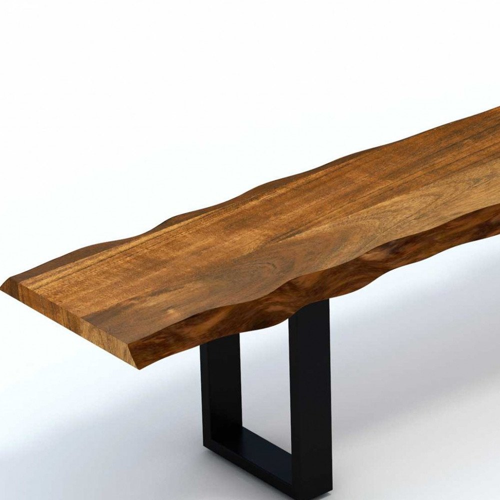 63" Brown and Black Acacia Solid Wood Garden Bench