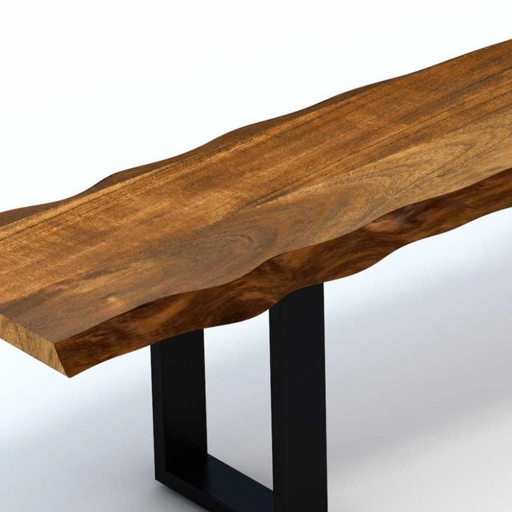 63" Brown and Black Acacia Solid Wood Garden Bench