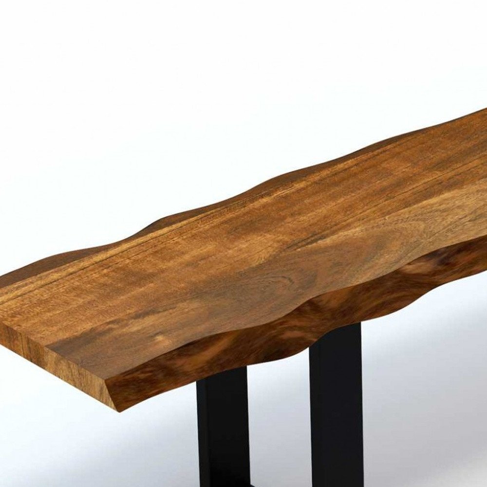 63" Brown and Black Acacia Solid Wood Garden Bench