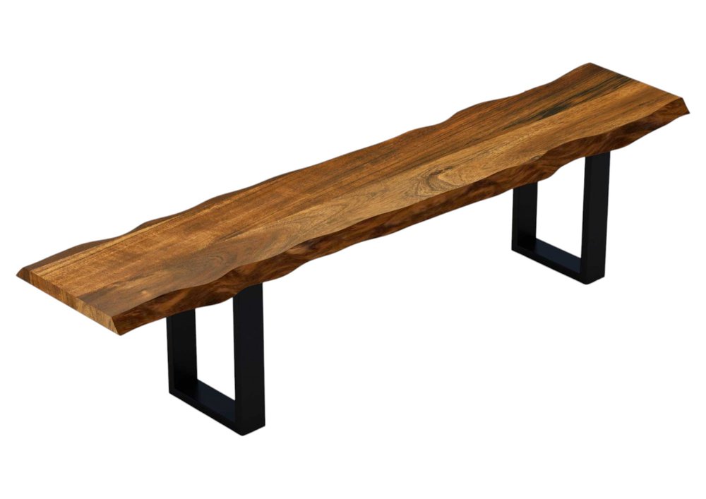 63" Brown and Black Acacia Solid Wood Garden Bench