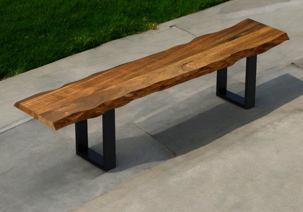 63" Brown and Black Acacia Solid Wood Garden Bench