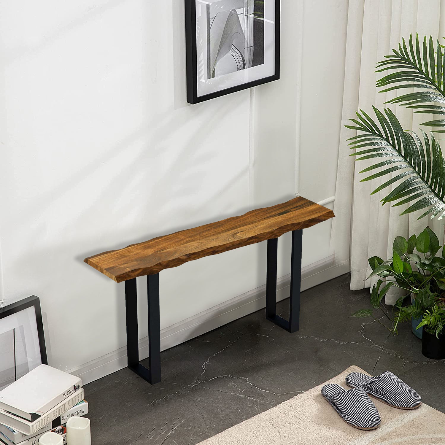 69" Brown and Black Solid Wood Live Edge Console Table