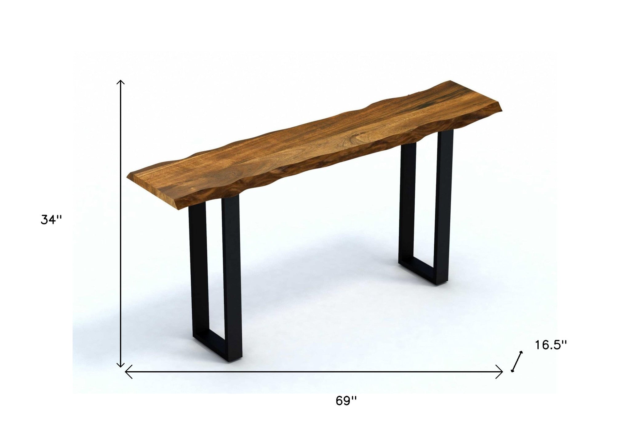 69" Brown and Black Solid Wood Live Edge Console Table