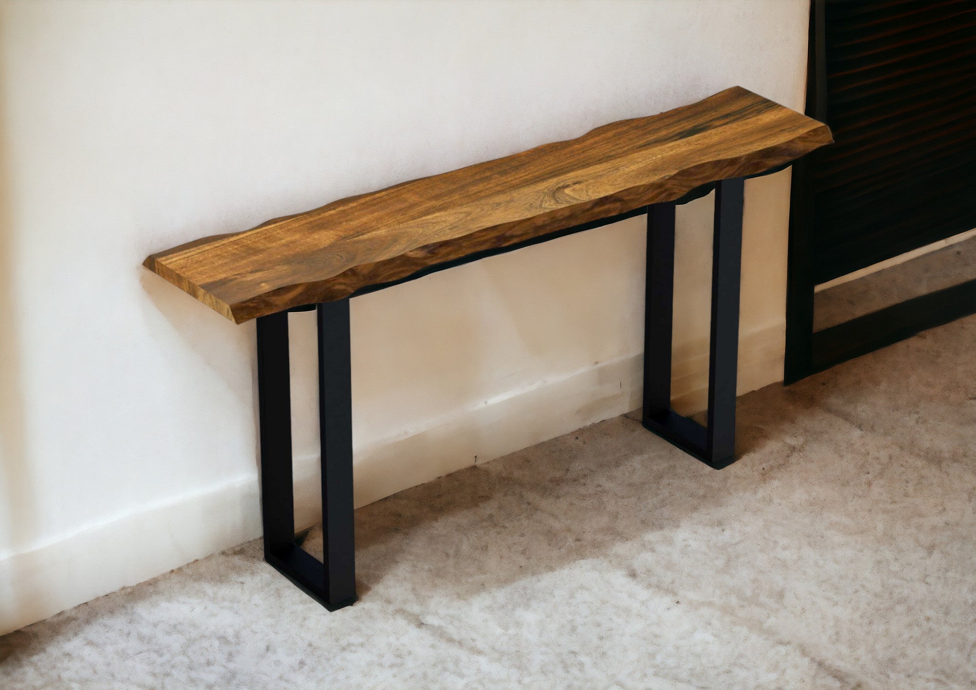 69" Brown and Black Solid Wood Live Edge Console Table