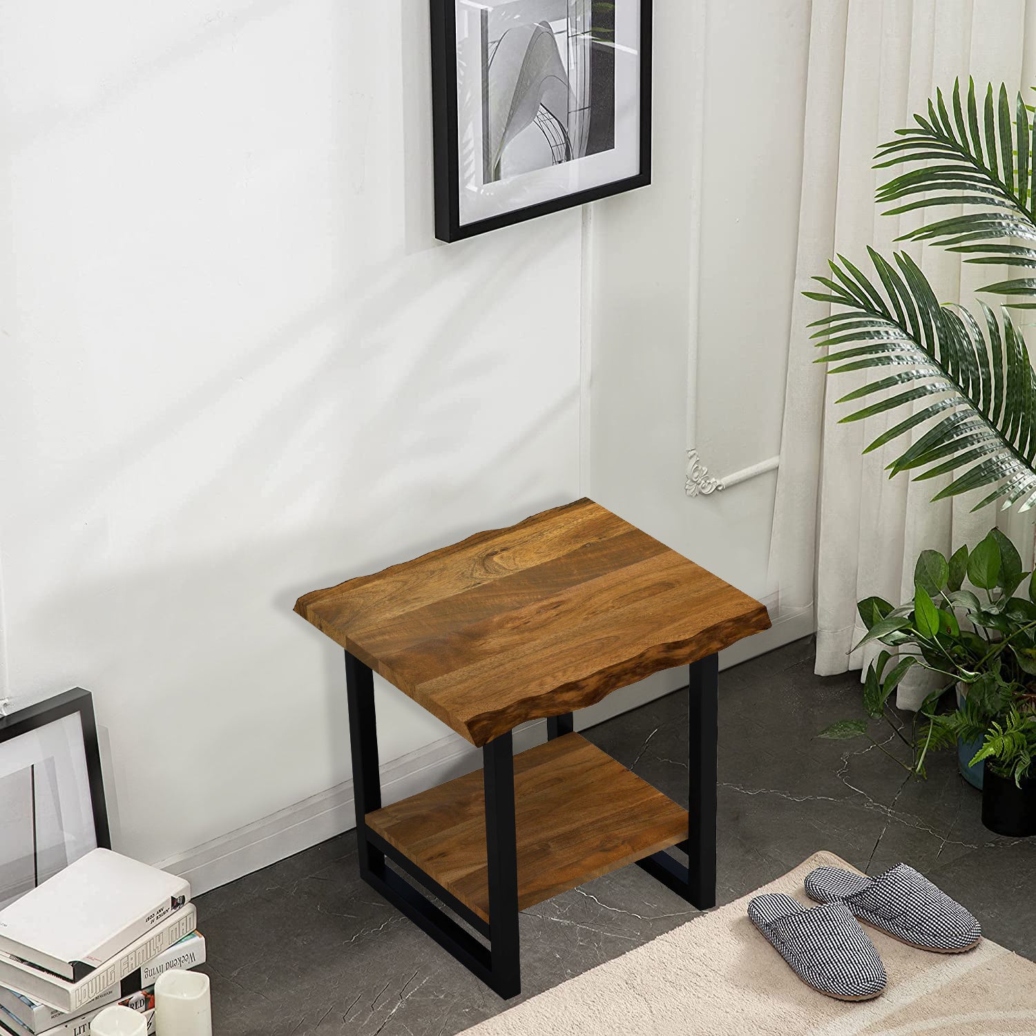 24" Brown Modern Rustic Live Edge Acacia Wood End Table