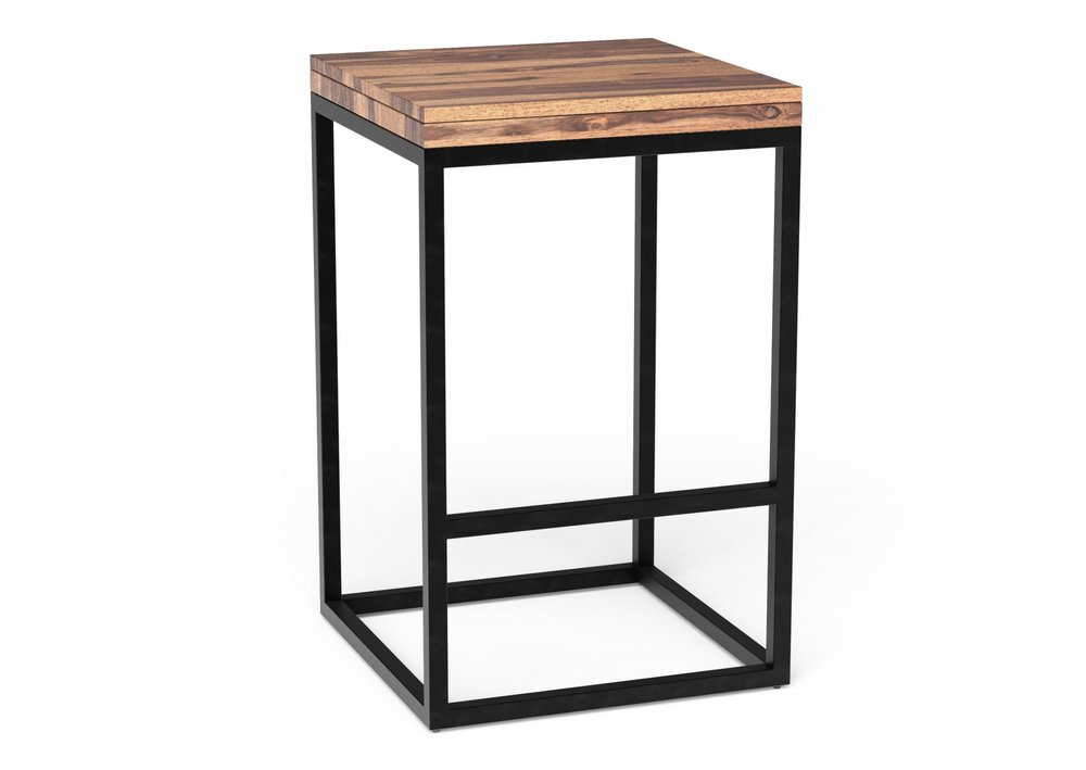 25" Brown and Black Solid Wood and Iron Backless Counter Height Bar Chair
