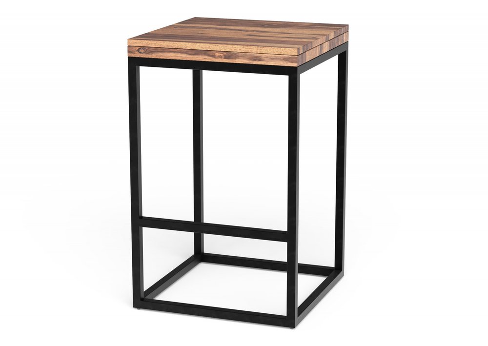 25" Brown and Black Solid Wood and Iron Backless Counter Height Bar Chair