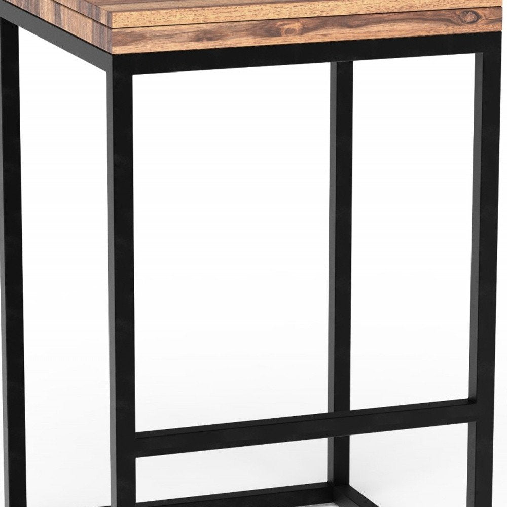 25" Brown and Black Solid Wood and Iron Backless Counter Height Bar Chair