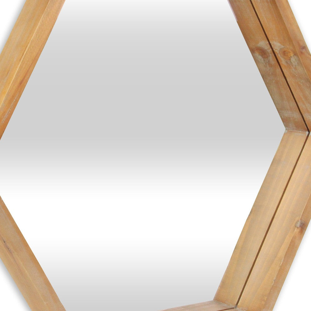 21" Brown Hexagon Wood Framed Accent Mirror