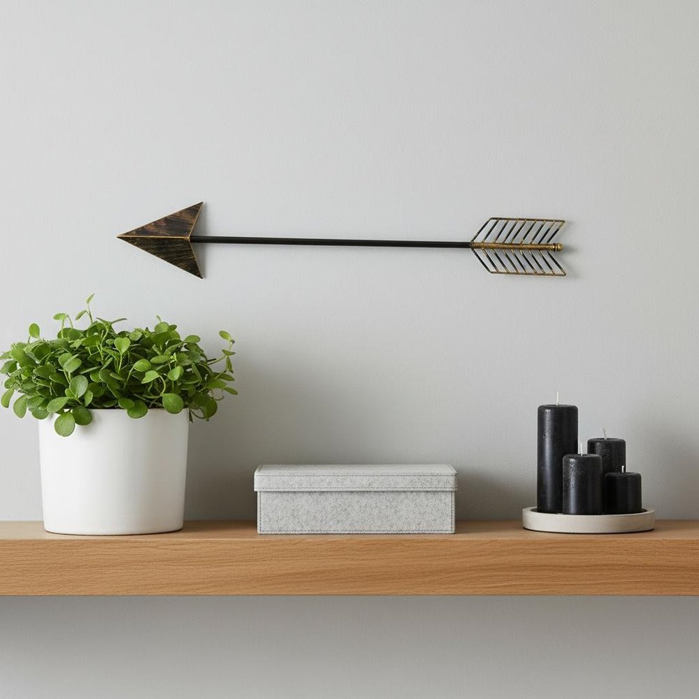 Burnished Dark Brown And Gold Tone Metal Arrow Wall Decor