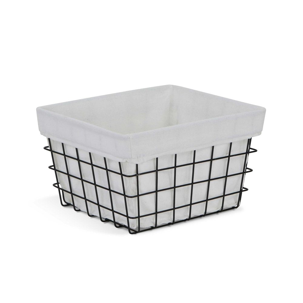 13" Black And White Fabric And Metal Basket
