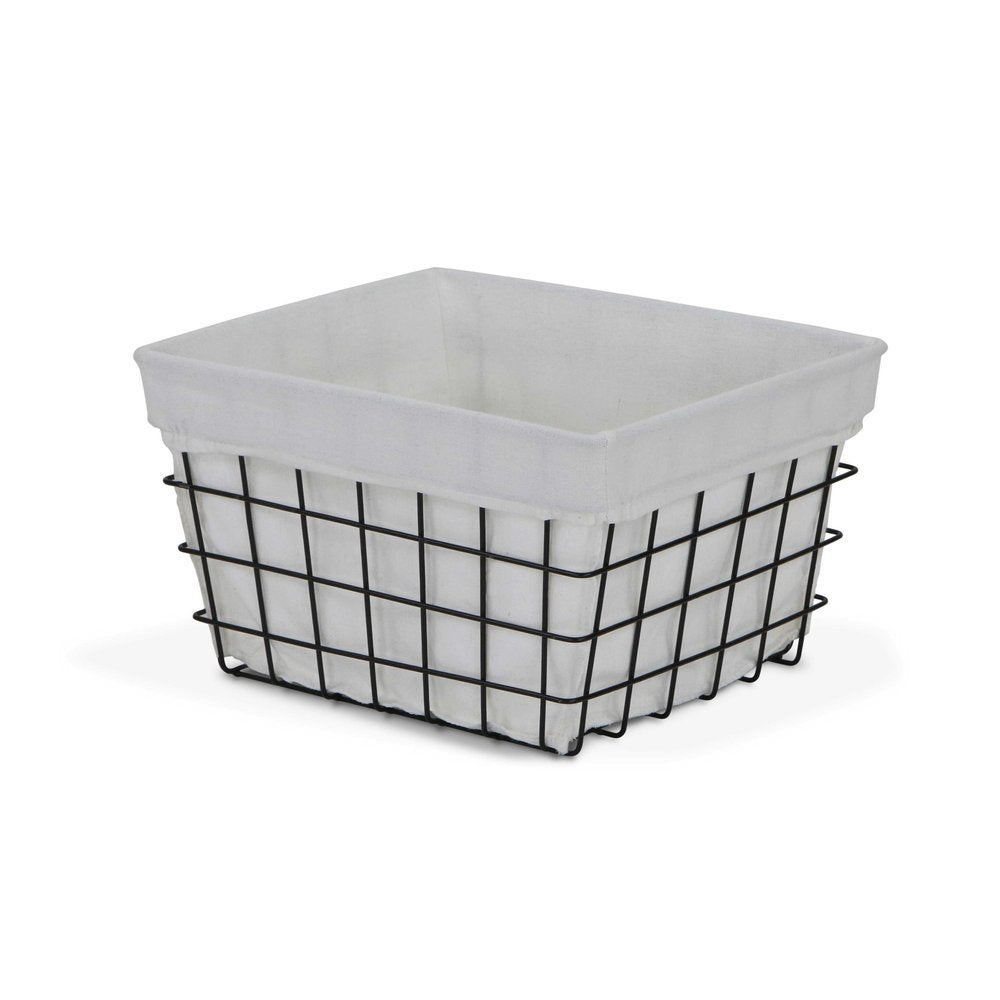 13" Black And White Fabric And Metal Basket