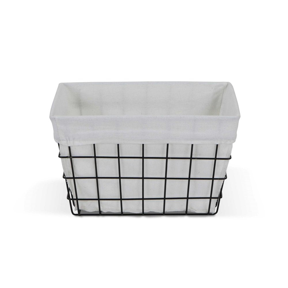 13" Black And White Fabric And Metal Basket