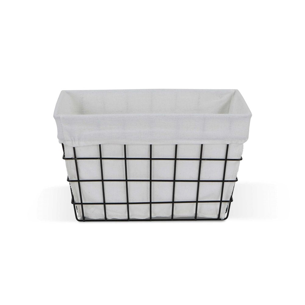13" Black And White Fabric And Metal Basket