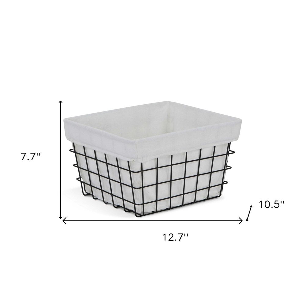 13" Black And White Fabric And Metal Basket