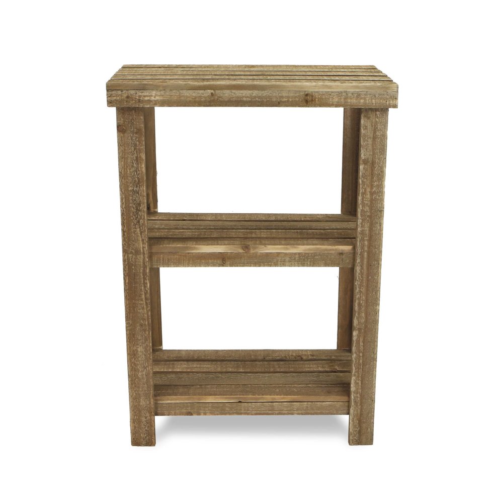 29" Brown Wood And Solid Wood End Table With Two Shelves