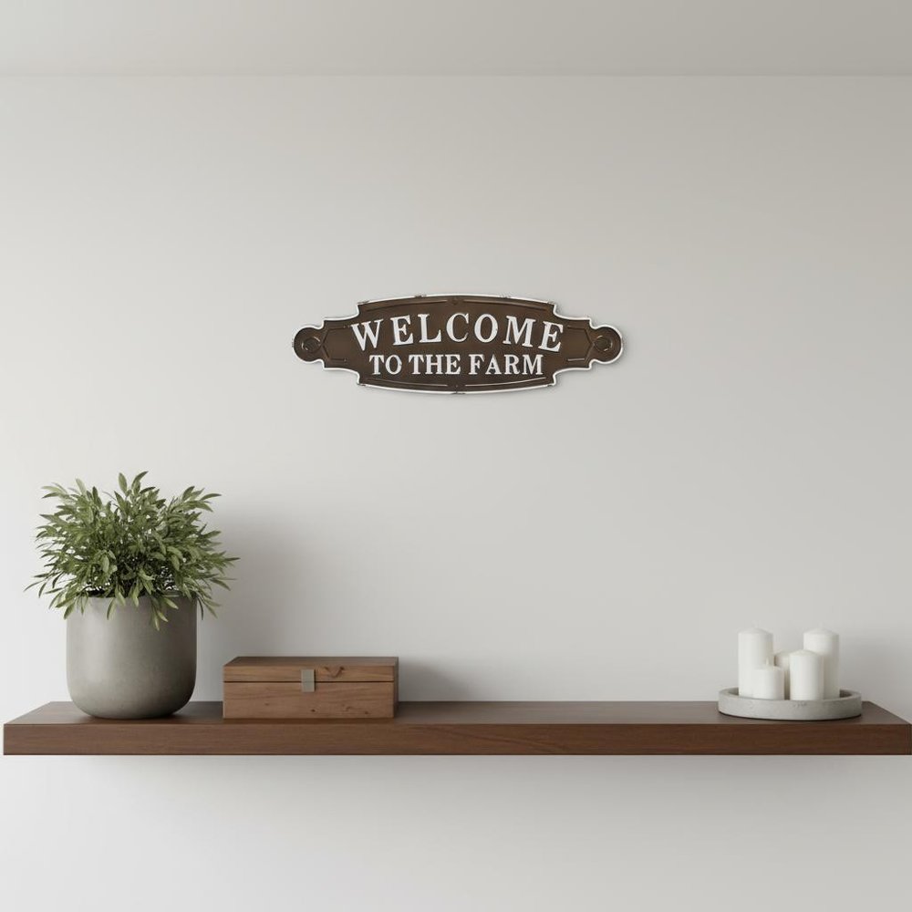Welcome To The Farm Lacquered Black And White Metal Wall Art