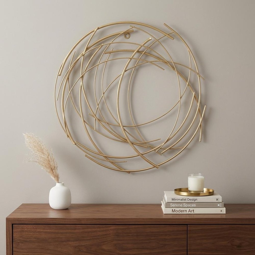26" Gold Metal Abstract Round Hanging Wall Art Decor