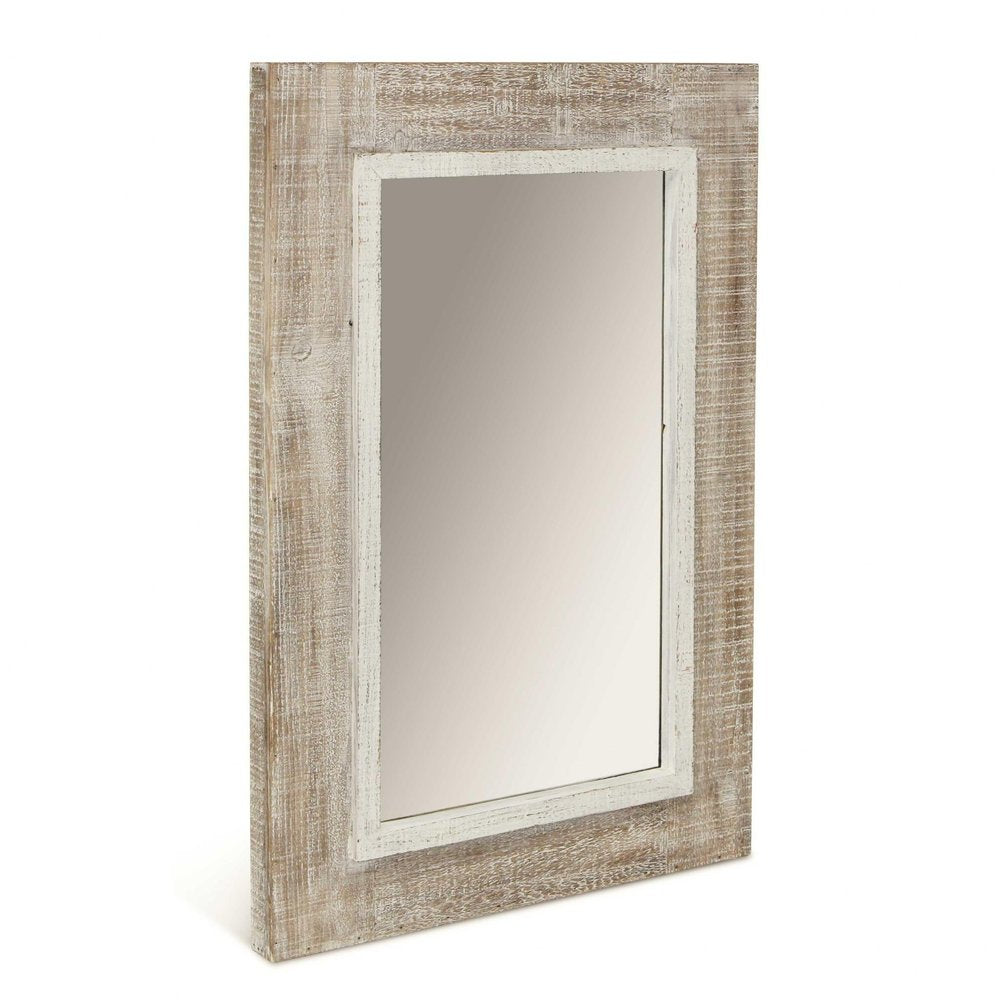 27" Natural And White Solid Wood Framed Accent Mirror