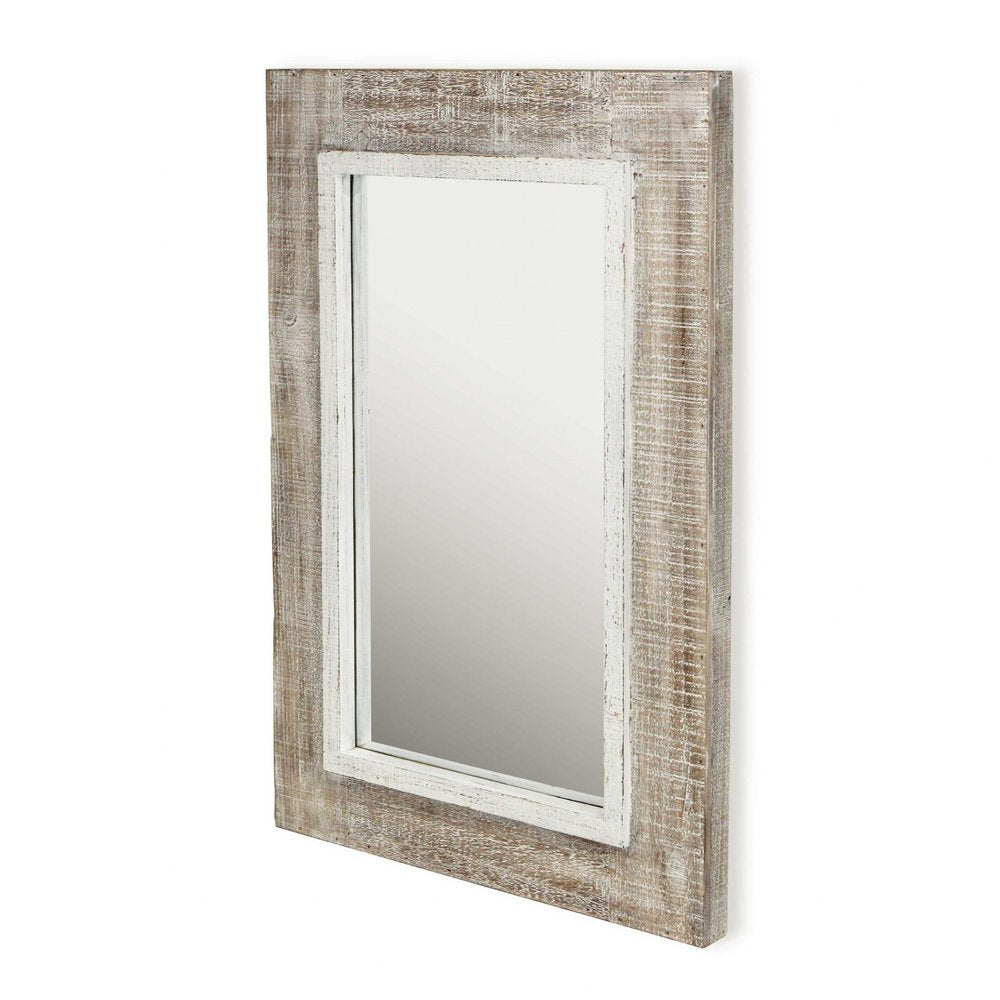 27" Natural And White Solid Wood Framed Accent Mirror