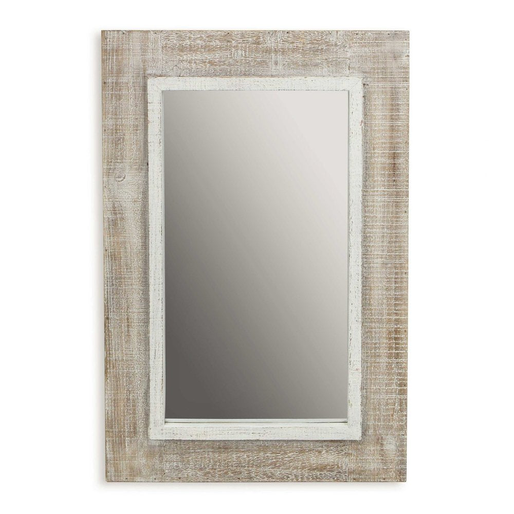 27" Natural And White Solid Wood Framed Accent Mirror