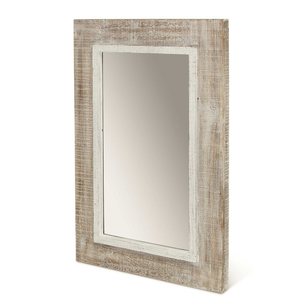 27" Natural And White Solid Wood Framed Accent Mirror