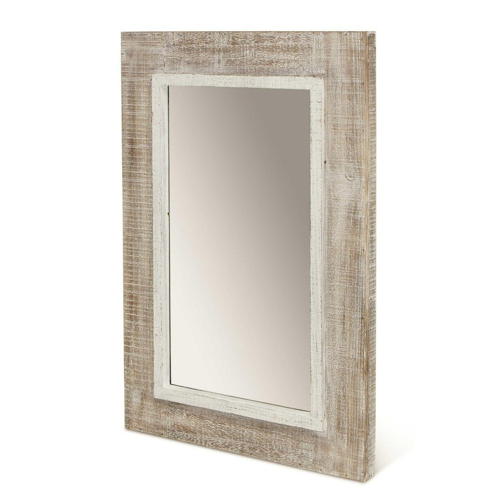 27" Natural And White Solid Wood Framed Accent Mirror