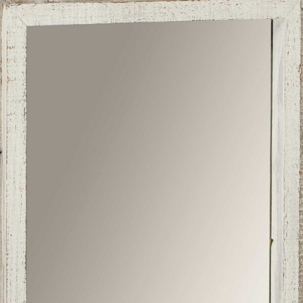 27" Natural And White Solid Wood Framed Accent Mirror