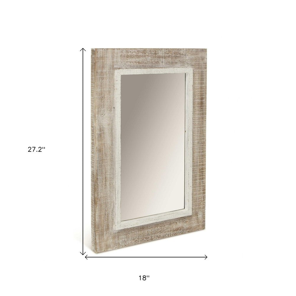 27" Natural And White Solid Wood Framed Accent Mirror