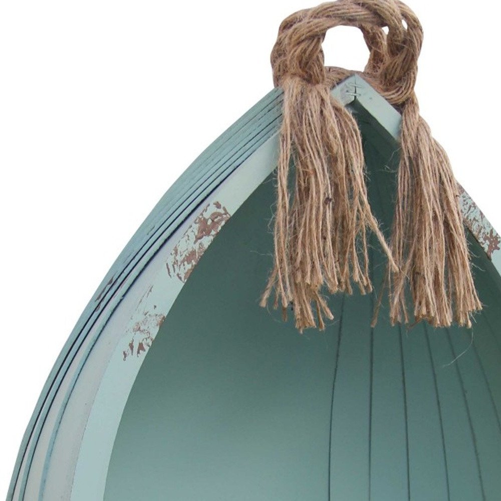 34" Aqua Blue Wood Canoe Hanging Shelf