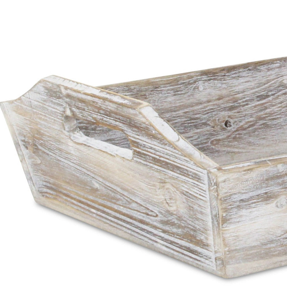 White Rustic Finish Wood Serving Tray With Handles