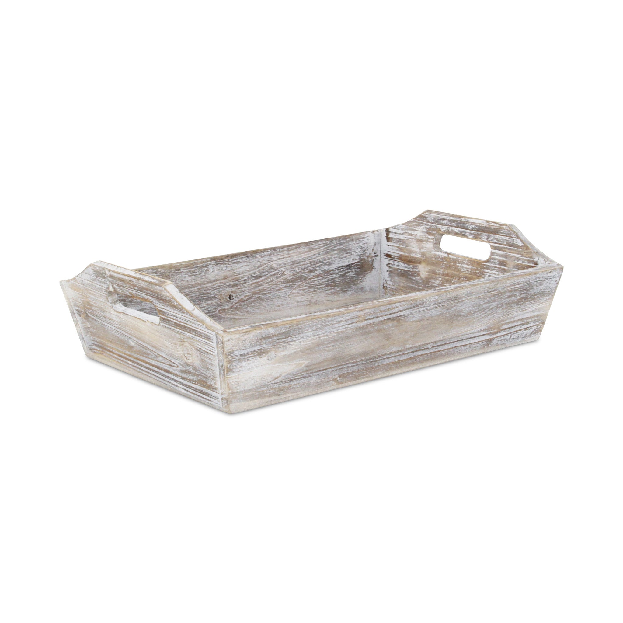 White Rustic Finish Wood Serving Tray With Handles