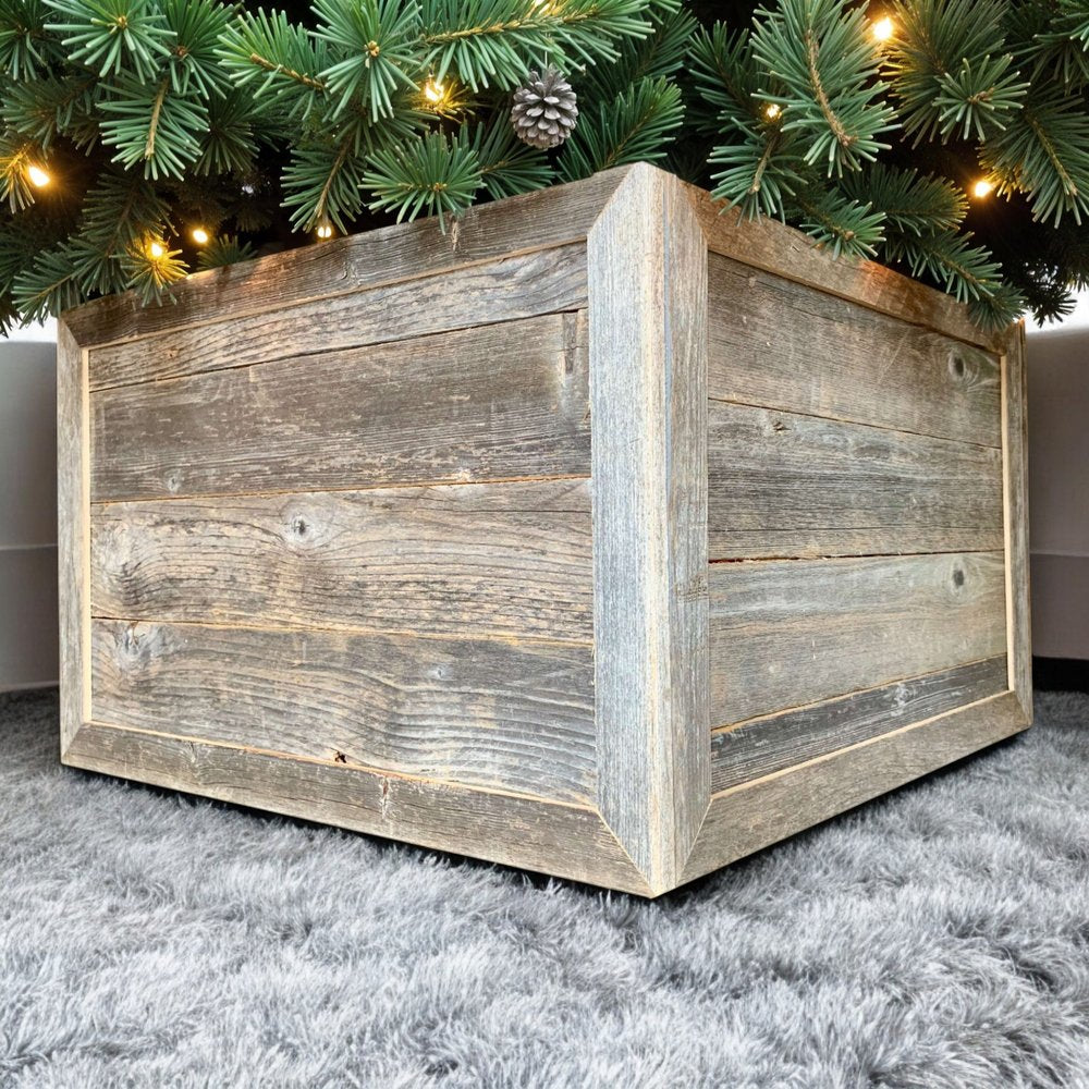 18" Gray Distressed Wood Christmas Tree Collar